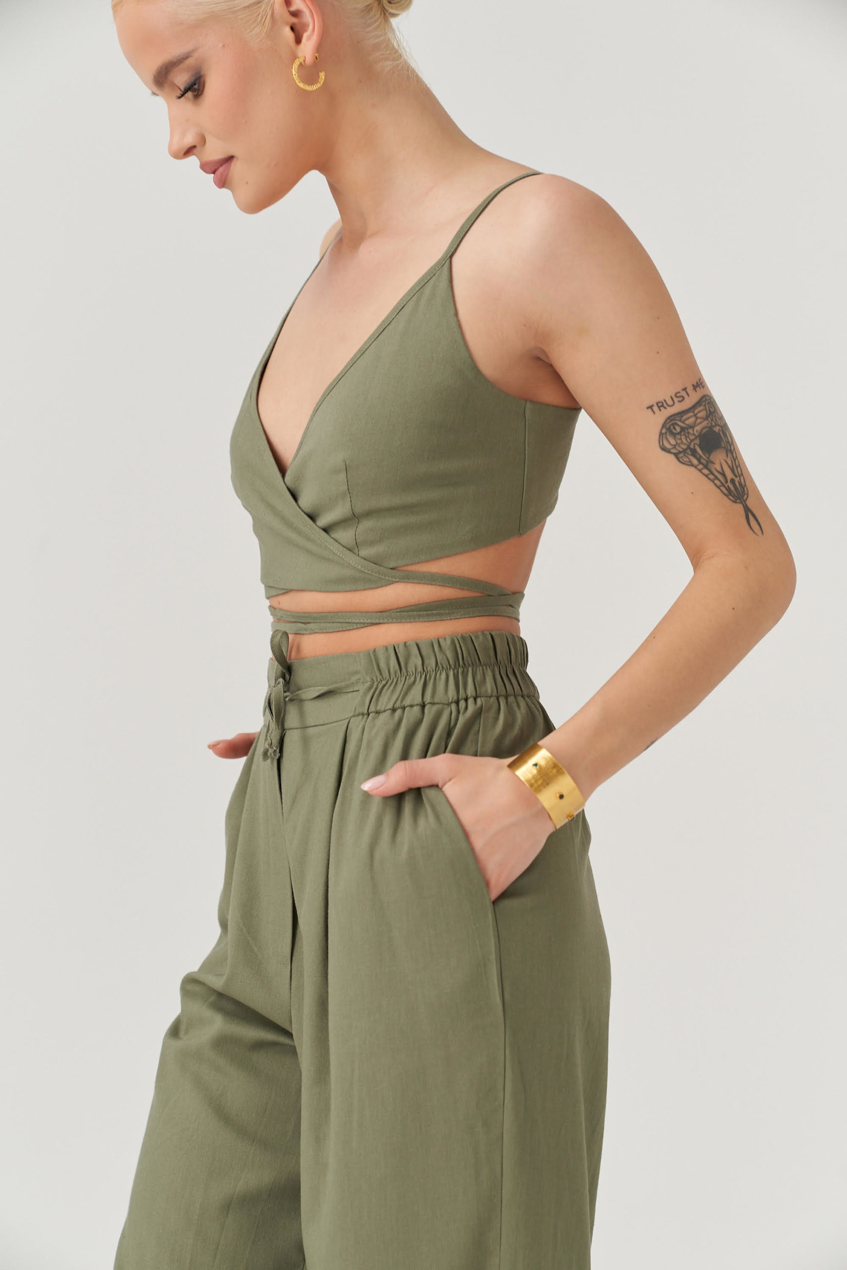 Linen bralette - KHAKI 